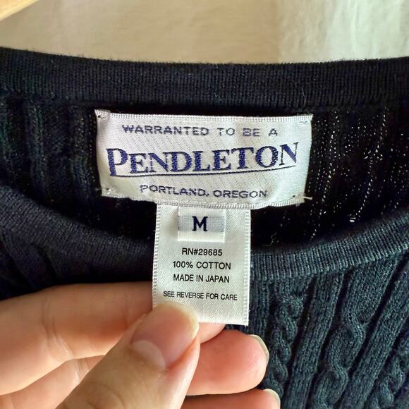 Pendleton Women's Medium Black 100% Cotton S/S Cable Knit Sweater Made in Japan - Picture 3 of 7